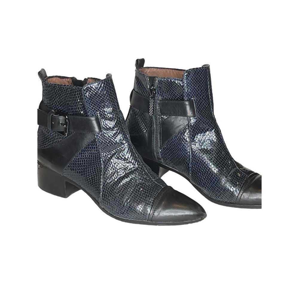 Donald Pliner Womens  Blue Snakeskin and Leather Ankle Boots